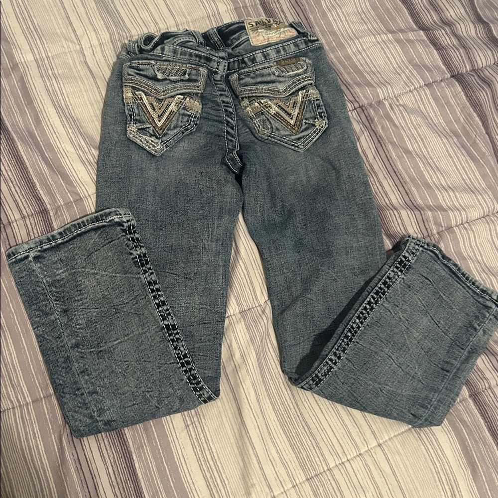 Kids Buckle Savage Stylish Blue Denim Jeans - Picture 2 of 2